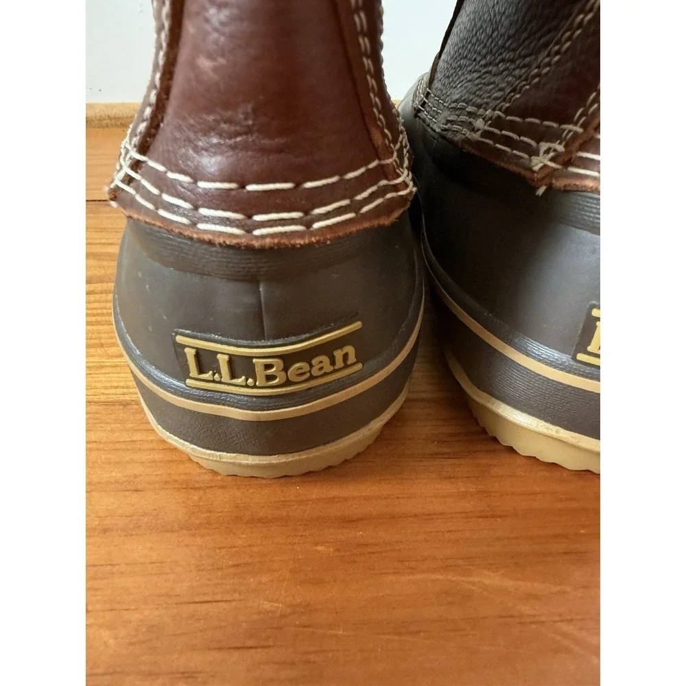 L.L. Bean Men's Snow Boots W/Tumbled Brown Leather Size 10M Felt Faux Fur Insert